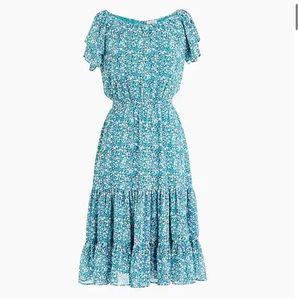 J crew tiered teal floral midi flutter dress
